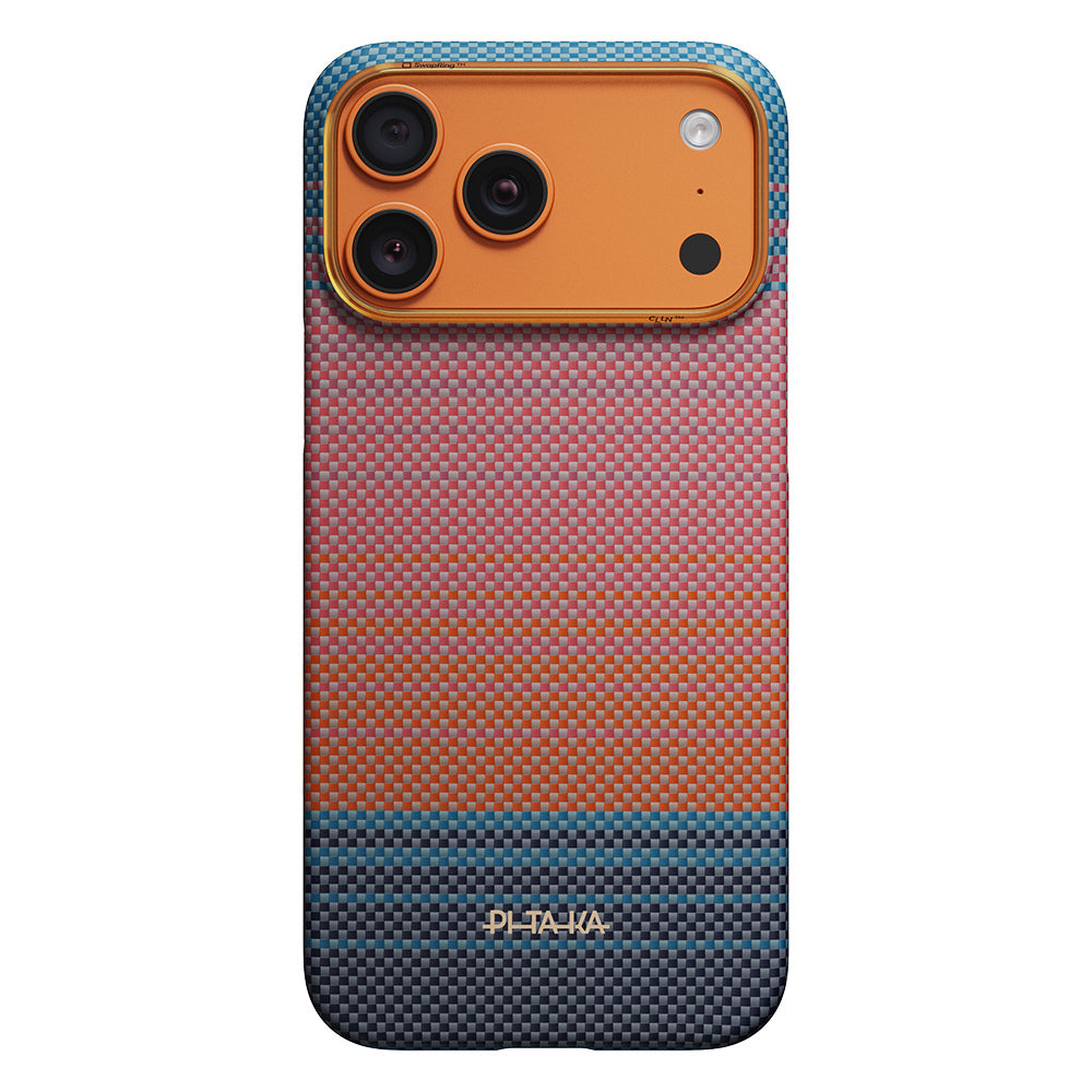 __vg|Turuncu-Mavi|0|741654369593-01|Apple iPhone 17 Pro Max Kılıf M-safe Şarj Özellikli Aramid Karbon Fiber Pitaka Sunset 2.0 California Dream Serisi Kapak