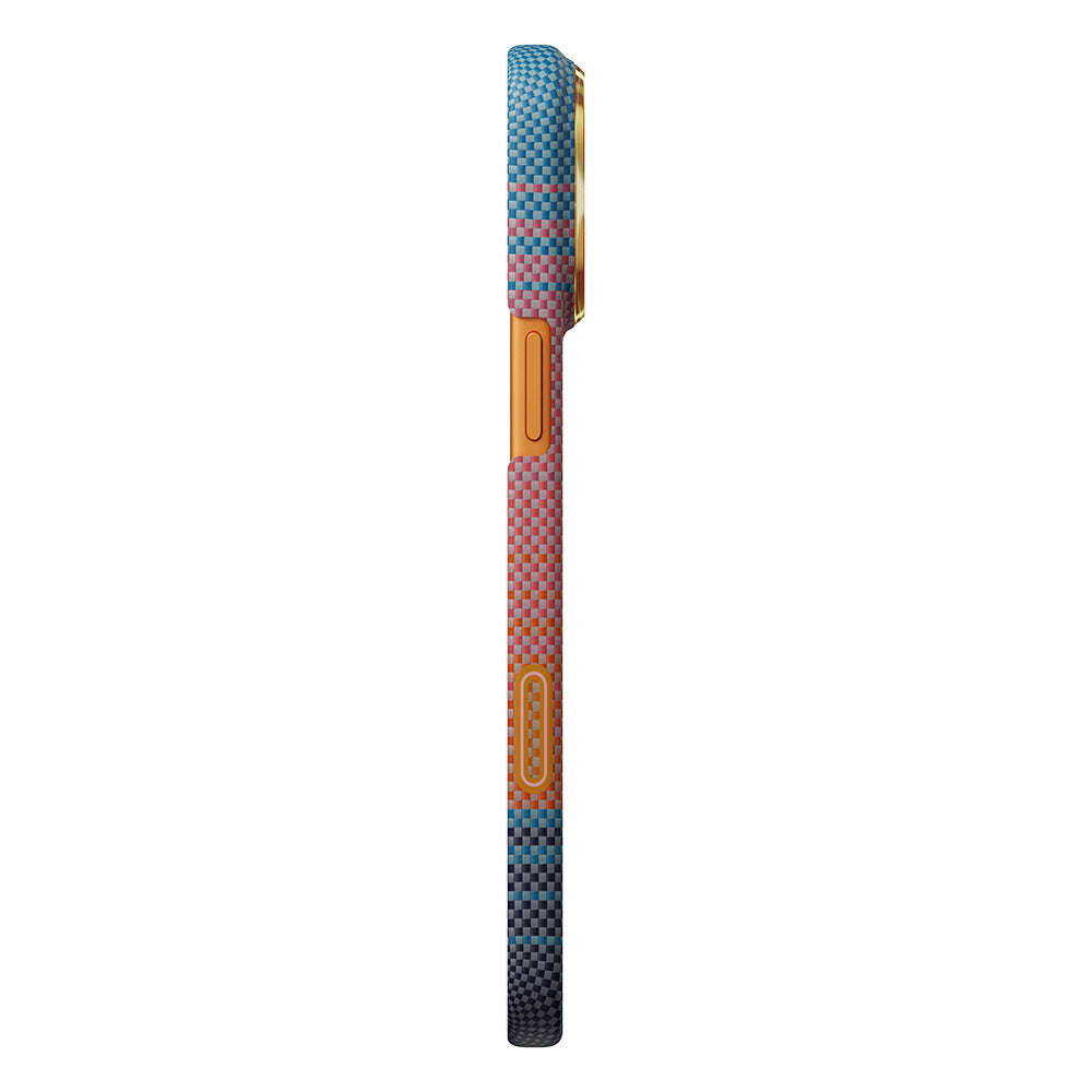 __vg|Turuncu-Mavi|3|741654369593-04|Apple iPhone 17 Pro Max Kılıf MagSafe Şarj Özellikli Aramid Karbon Fiber Pitaka Sunset 2.0 California Dream Serisi Kapak