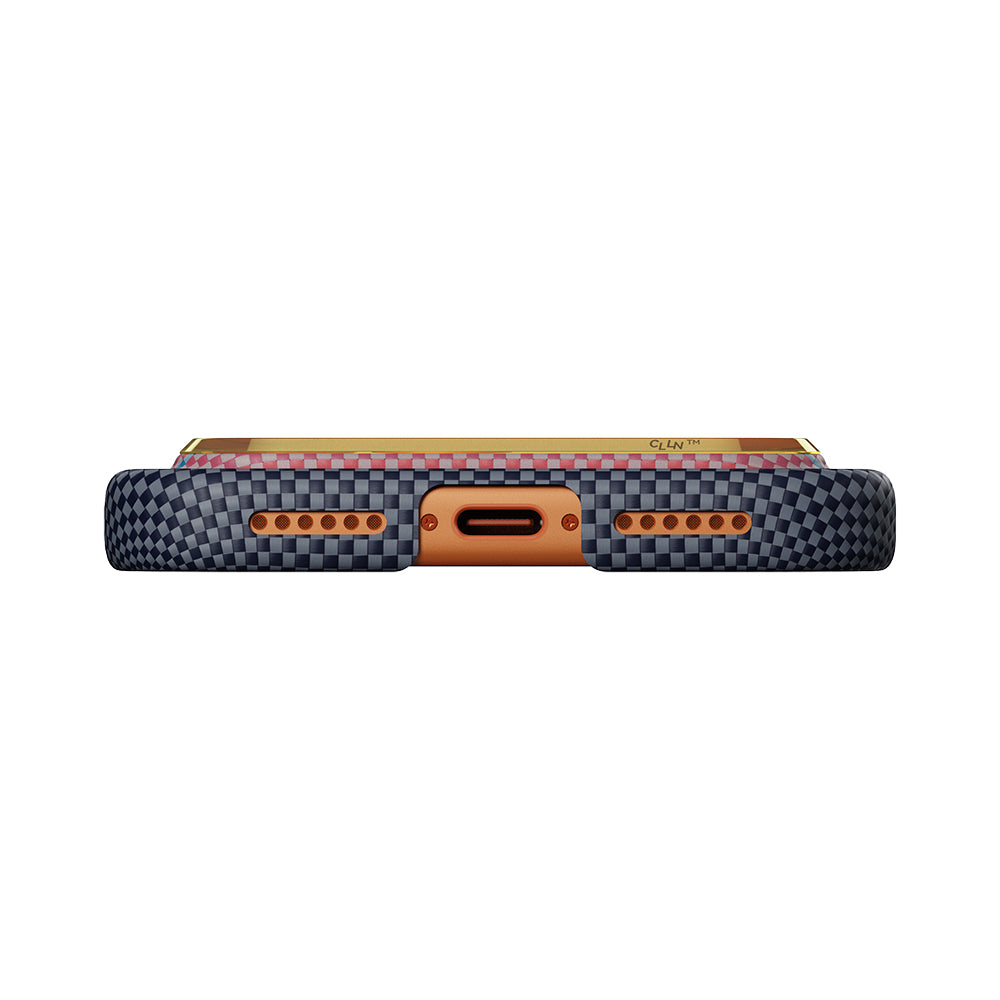 __vg|Turuncu-Mavi|5|741654369593-06|Apple iPhone 17 Pro Max Kılıf MagSafe Şarj Özellikli Aramid Karbon Fiber Pitaka Sunset 2.0 California Dream Serisi Kapak