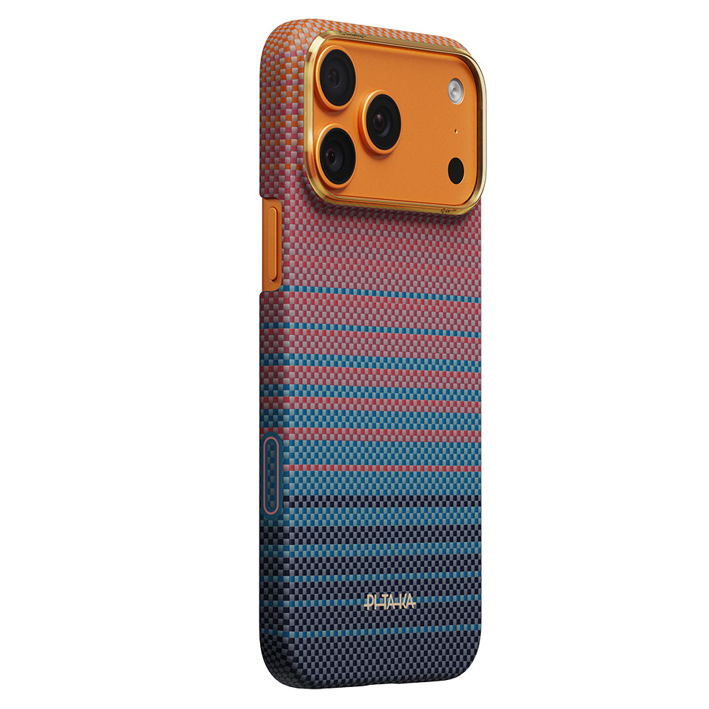 __vg|Mavi-Lacivert|1|741654369609-02|Apple iPhone 17 Pro Max Kılıf MagSafe Şarj Özellikli Aramid Karbon Fiber Pitaka Sunset 2.0 California Dream Serisi Kapak