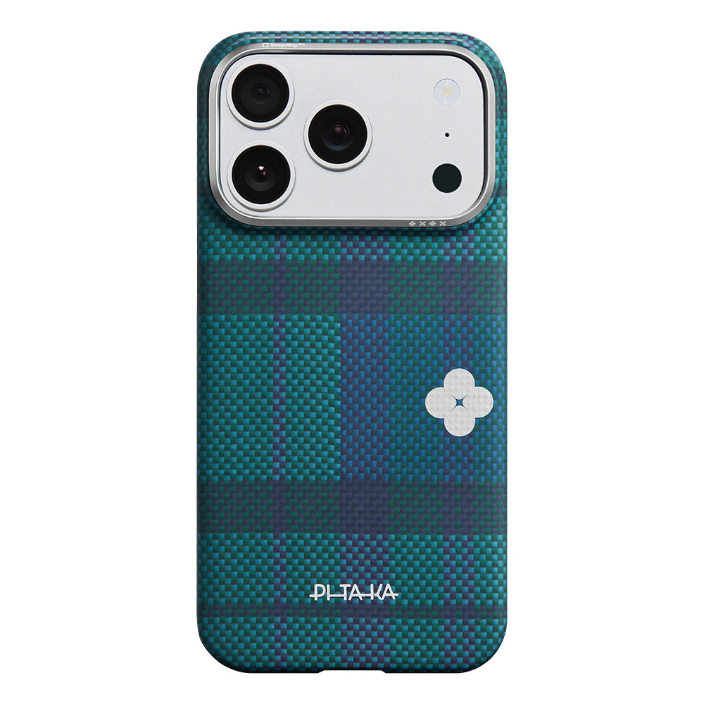 __vg|Mavi|0|741654369630-01|Apple iPhone 17 Pro Max Kılıf M-safe Şarj Özellikli Aramid Karbon Fiber Pitaka Flora in Grid Serisi Kapak
