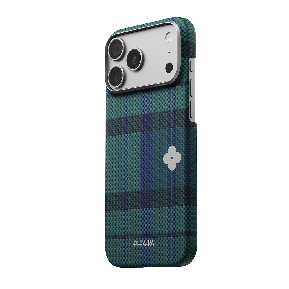 __vg|Mavi|2|741654369630-03|Apple iPhone 17 Pro Max Kılıf MagSafe Şarj Özellikli Aramid Karbon Fiber Pitaka Flora in Grid Serisi Kapak