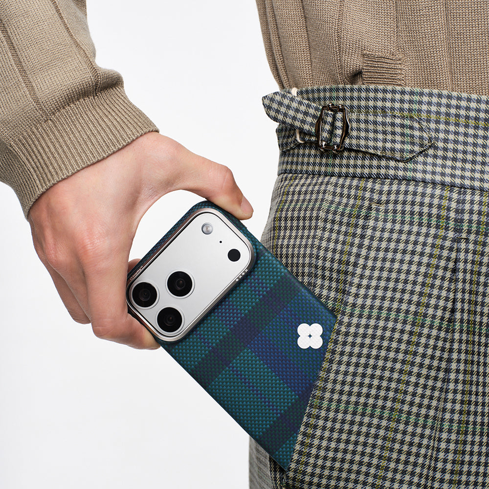 __vg|Mavi|6|741654369630-07|Apple iPhone 17 Pro Max Kılıf MagSafe Şarj Özellikli Aramid Karbon Fiber Pitaka Flora in Grid Serisi Kapak