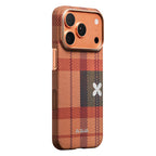 __vg|Kahverengi|2|741654369647-03|Apple iPhone 17 Pro Max Kılıf MagSafe Şarj Özellikli Aramid Karbon Fiber Pitaka Flora in Grid Serisi Kapak