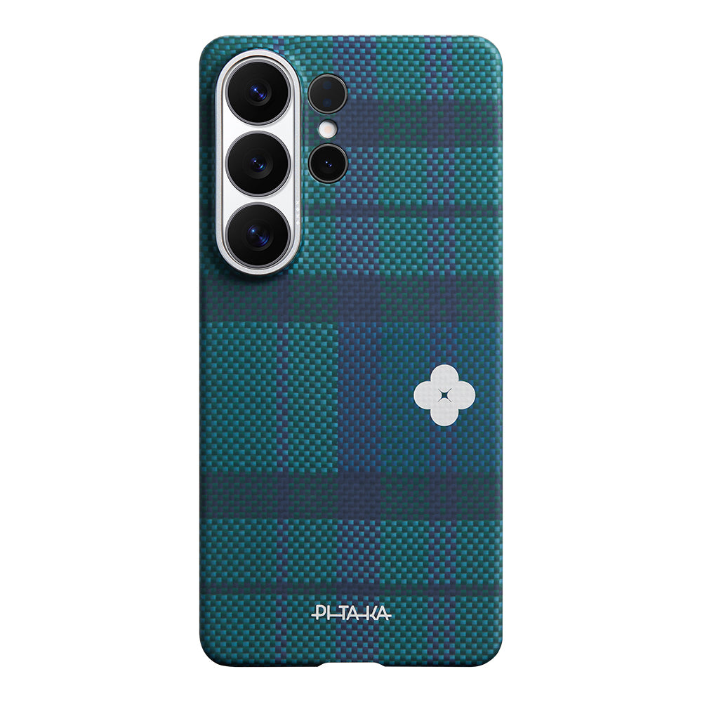 __vg|Mavi|0|741654369654-01|Galaxy S26 Ultra Kılıf M-safe Şarj Özellikli Aramid Karbon Fiber Pitaka Flora in Grid Serisi Kapak