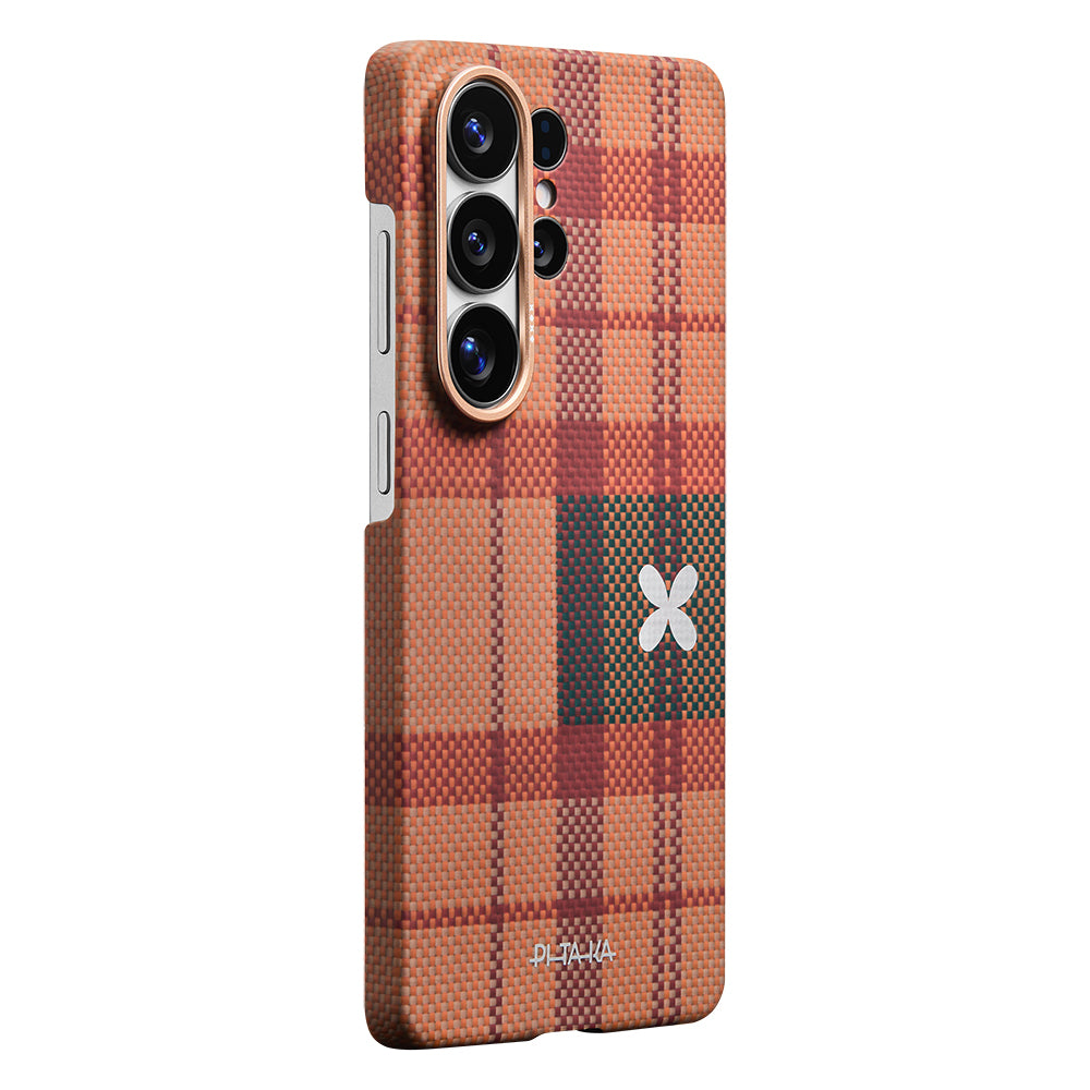 __vg|Kahverengi|7|741654369661-08|Galaxy S26 Ultra Kılıf M-safe Şarj Özellikli Aramid Karbon Fiber Pitaka Flora in Grid Serisi Kapak