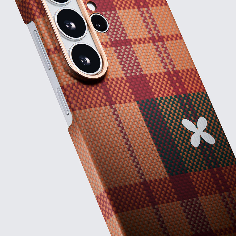 __vg|Kahverengi|10|741654369661-11|Galaxy S26 Ultra Kılıf M-safe Şarj Özellikli Aramid Karbon Fiber Pitaka Flora in Grid Serisi Kapak