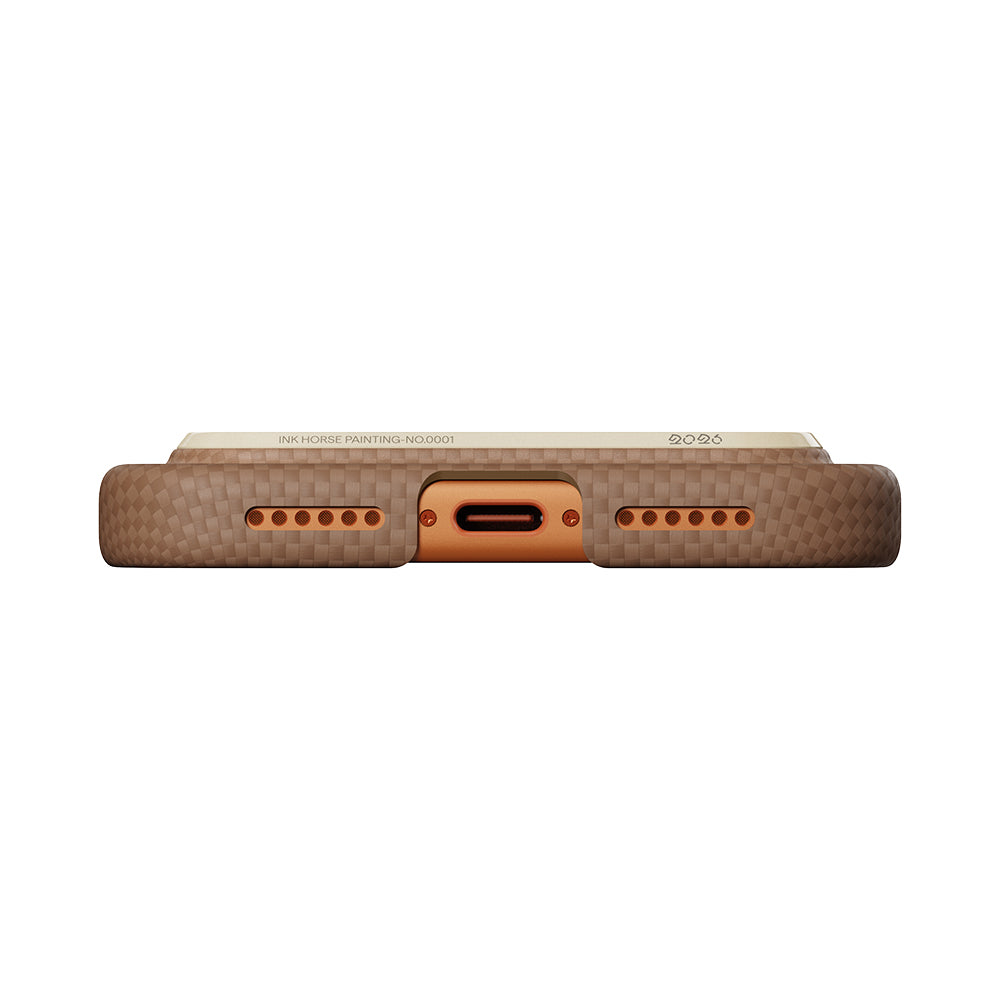 __vg|Gold|3|741654370117-04|Apple iPhone 17 Pro Kılıf M-safe Şarj Özellikli Aramid Karbon Fiber Pitaka Horse Painting Serisi Kapak