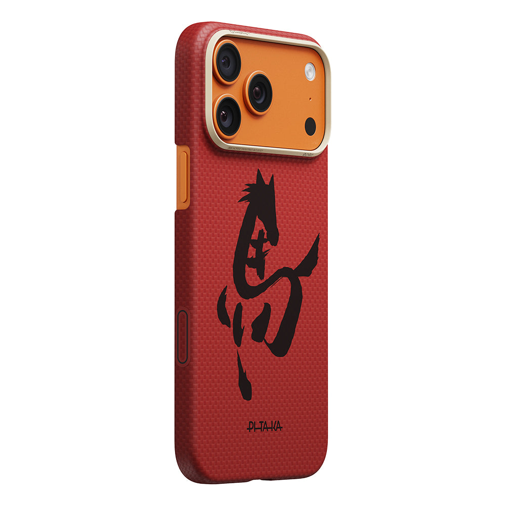 __vg|Kırmızı|1|741654370131-02|Apple iPhone 17 Pro Max Kılıf MagSafe Şarj Özellikli Aramid Karbon Fiber Pitaka Horse Painting Serisi Kapak