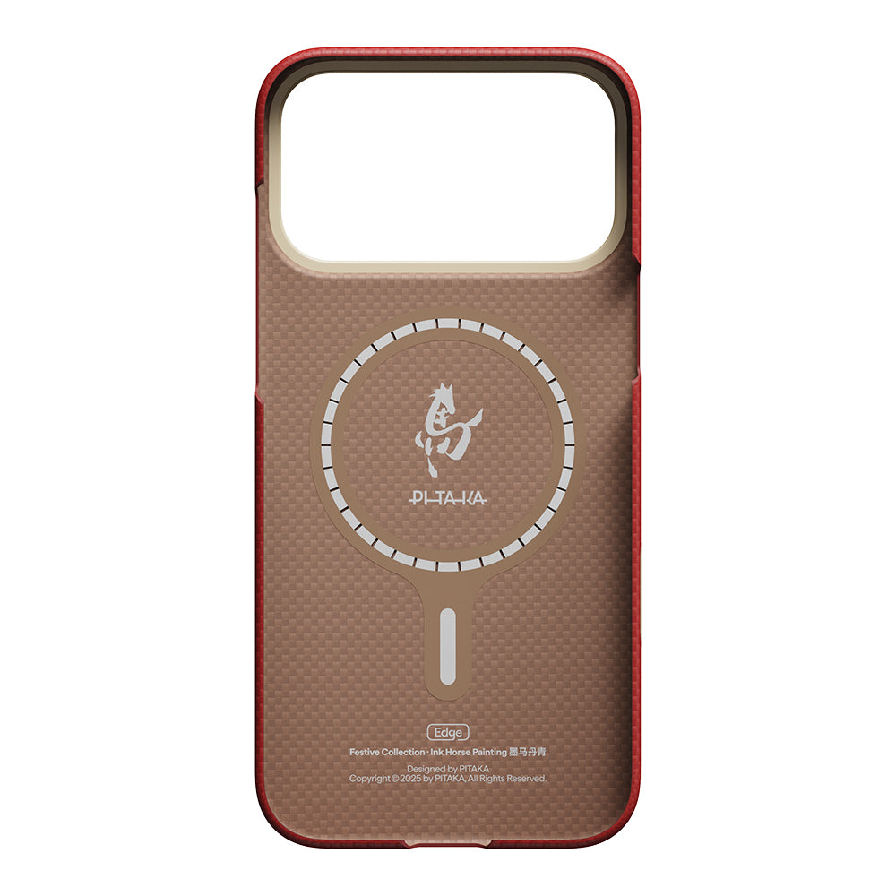 __vg|Kırmızı|2|741654370131-03|Apple iPhone 17 Pro Max Kılıf MagSafe Şarj Özellikli Aramid Karbon Fiber Pitaka Horse Painting Serisi Kapak
