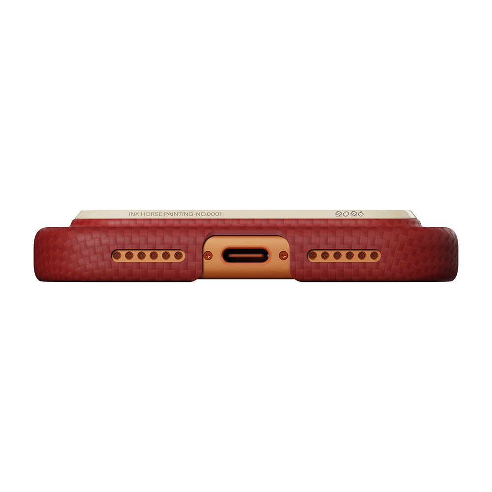__vg|Kırmızı|3|741654370131-04|Apple iPhone 17 Pro Max Kılıf MagSafe Şarj Özellikli Aramid Karbon Fiber Pitaka Horse Painting Serisi Kapak