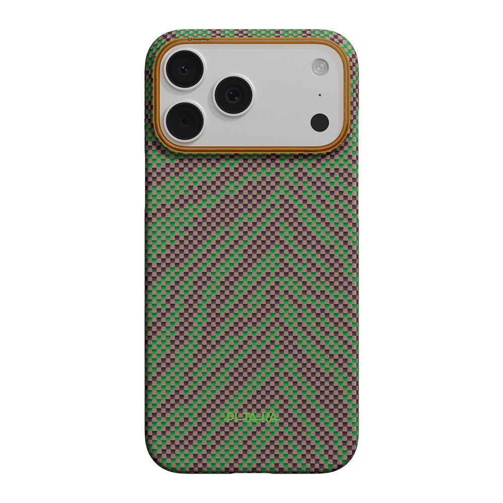 __vg|Yeşil-Mor|0|741654370469-01|Apple iPhone 17 Pro Kılıf M-safe Şarj Özellikli Aramid Karbon Fiber Pitaka Breath of Veins Serisi Kapak