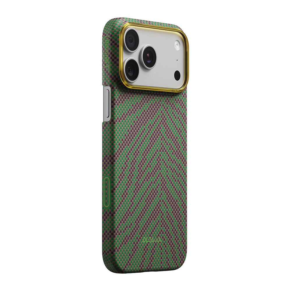 __vg|Yeşil-Mor|1|741654370490-02|Apple iPhone 17 Pro Max Kılıf MagSafe Şarj Özellikli Aramid Karbon Fiber Pitaka Breath of Veins Serisi Kapak