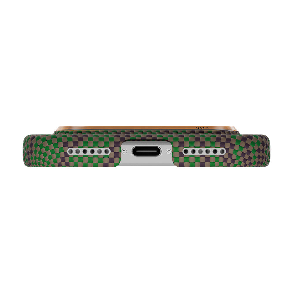 __vg|Yeşil-Mor|3|741654370490-04|Apple iPhone 17 Pro Max Kılıf MagSafe Şarj Özellikli Aramid Karbon Fiber Pitaka Breath of Veins Serisi Kapak