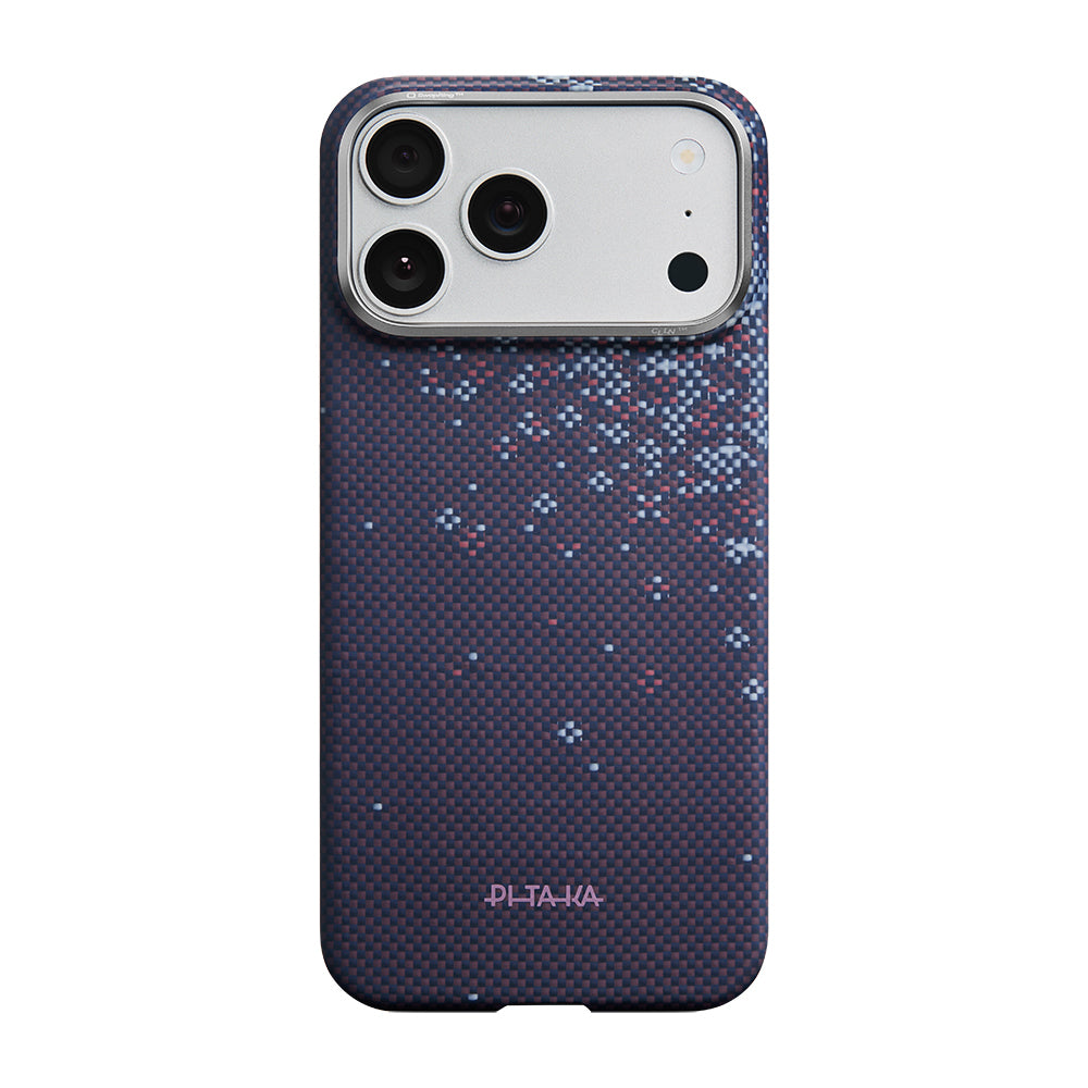 __vg|Mor|0|741654370650-01|Apple iPhone 17 Pro Kılıf M-safe Şarj Özellikli Aramid Karbon Fiber Pitaka Sakura Hours Serisi Kapak
