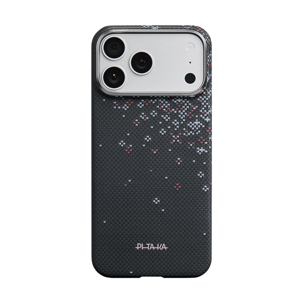 __vg|Siyah|0|741654370674-01|Apple iPhone 17 Pro Kılıf M-safe Şarj Özellikli Aramid Karbon Fiber Pitaka Sakura Hours Serisi Kapak