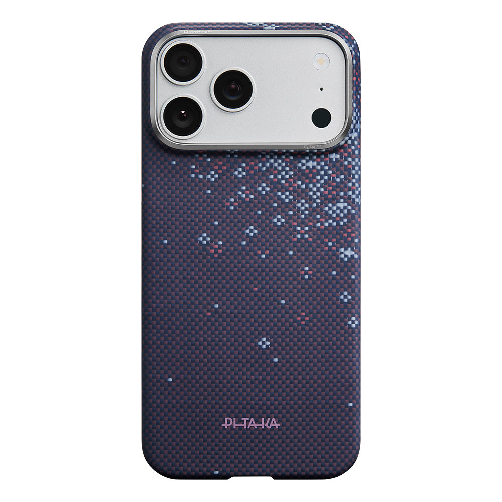 __vg|Mor|0|741654370698-01|Apple iPhone 17 Pro Max Kılıf M-safe Şarj Özellikli Aramid Karbon Fiber Pitaka Sakura Hours Serisi Kapak