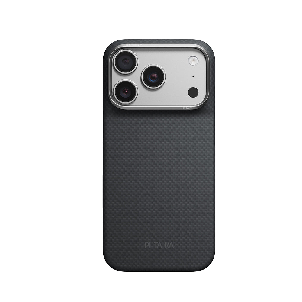 Apple iPhone 18 Pro Kılıf MagSafe Şarj Özellikli Aramid Karbon Fiber Pitaka Argyle Serisi Kapak - Siyah