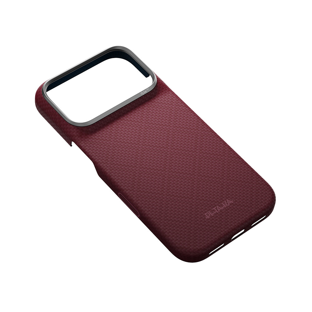 Apple iPhone 18 Pro Kılıf MagSafe Şarj Özellikli Aramid Karbon Fiber Pitaka Argyle Serisi Kapak - Bordo
