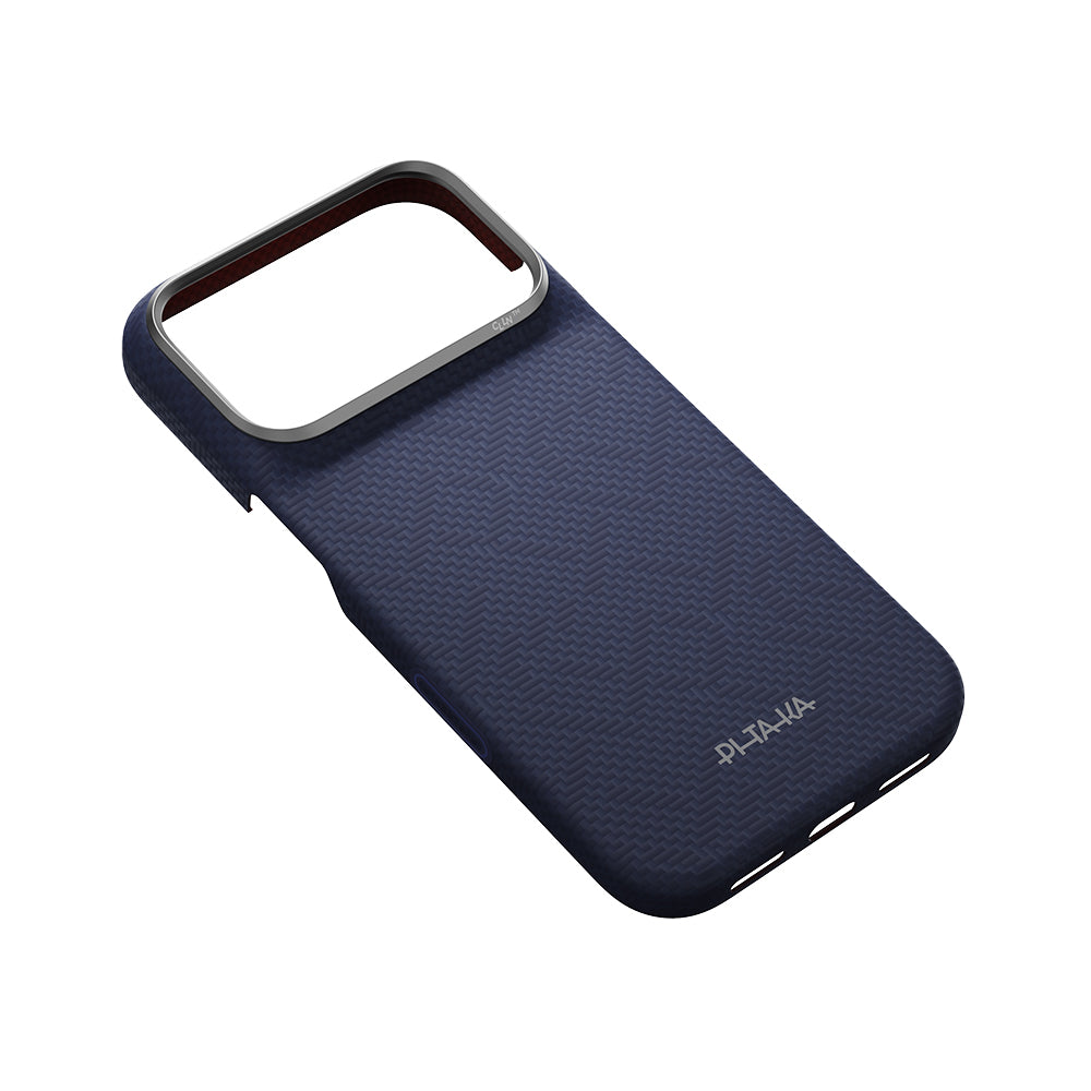 Apple iPhone 18 Pro Kılıf MagSafe Şarj Özellikli Aramid Karbon Fiber Pitaka Weaving Serisi Kapak - Lacivert