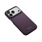 Apple iPhone 18 Pro Kılıf MagSafe Şarj Özellikli Aramid Karbon Fiber Pitaka Weaving Serisi Kapak - Mor