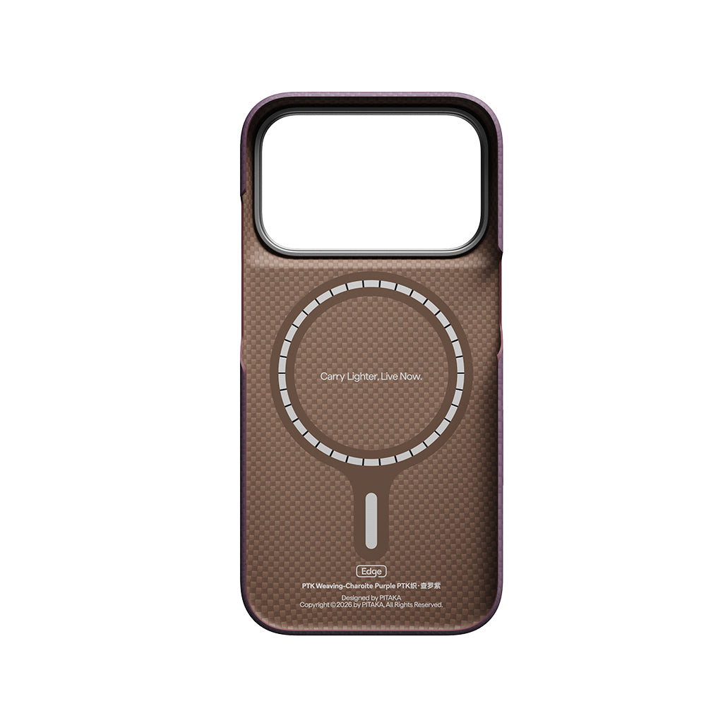 Apple iPhone 18 Pro Kılıf MagSafe Şarj Özellikli Aramid Karbon Fiber Pitaka Weaving Serisi Kapak - Mor