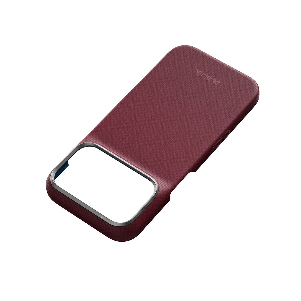 Apple iPhone 18 Pro Max Kılıf MagSafe Şarj Özellikli Aramid Karbon Fiber Pitaka Argyle Serisi Kapak - Bordo