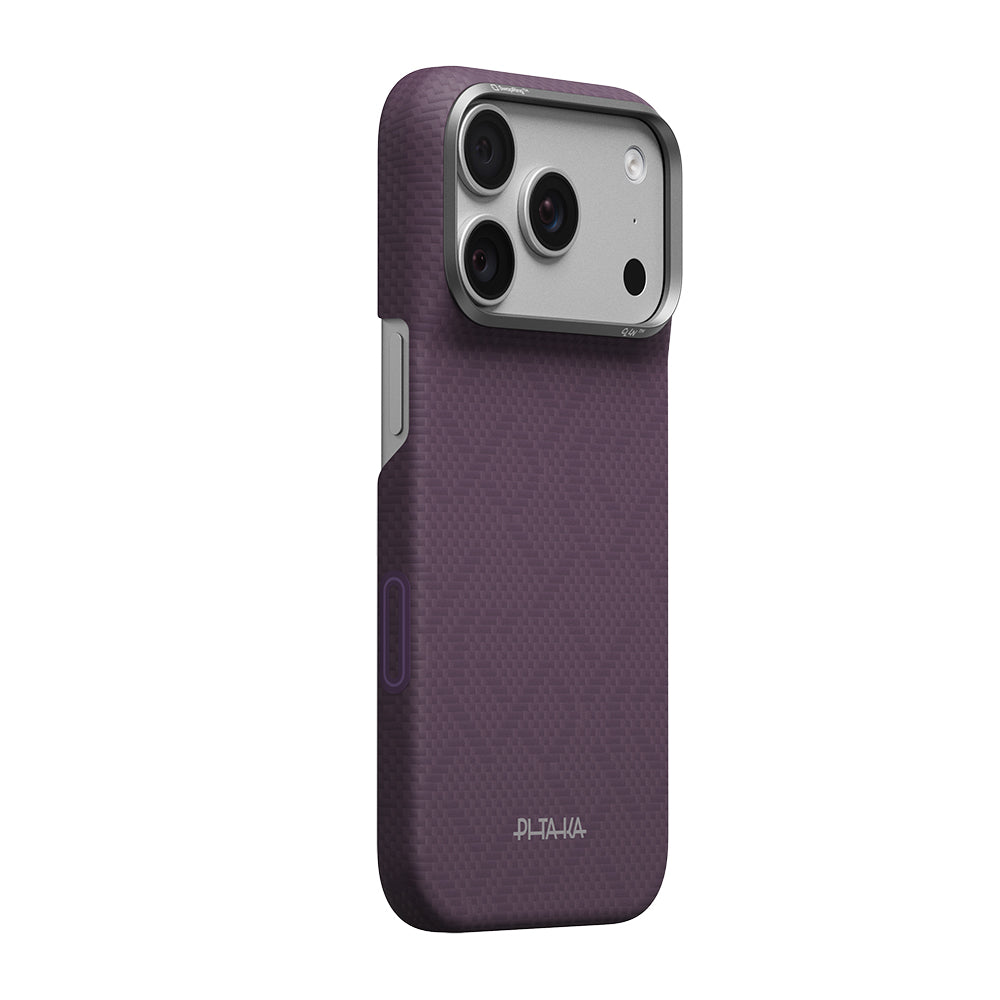 Apple iPhone 18 Pro Max Kılıf MagSafe Şarj Özellikli Aramid Karbon Fiber Pitaka Weaving Serisi Kapak - Mor
