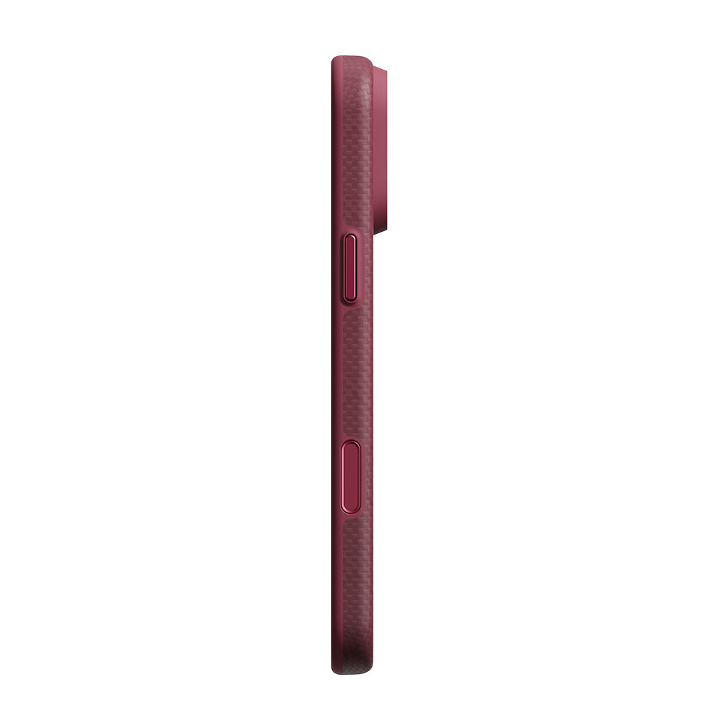 Apple iPhone 18 Pro Kılıf MagSafe Şarj Özellikli Aramid Karbon Fiber Pitaka Argyle Serisi Summa Kapak - Bordo