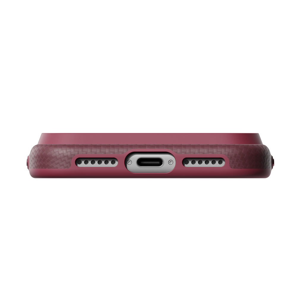Apple iPhone 18 Pro Kılıf MagSafe Şarj Özellikli Aramid Karbon Fiber Pitaka Argyle Serisi Summa Kapak - Bordo