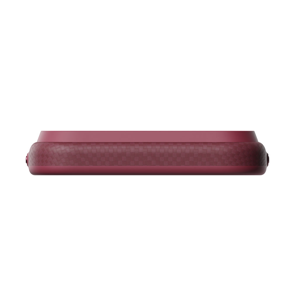 Apple iPhone 18 Pro Kılıf MagSafe Şarj Özellikli Aramid Karbon Fiber Pitaka Argyle Serisi Summa Kapak - Bordo