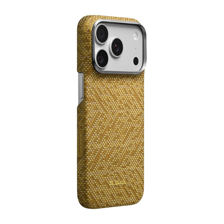 Apple iPhone 18 Pro Max Kılıf MagSafe Şarj Özellikli Aramid Karbon Fiber Pitaka Wind Over Wheat Serisi Kapak - Gold
