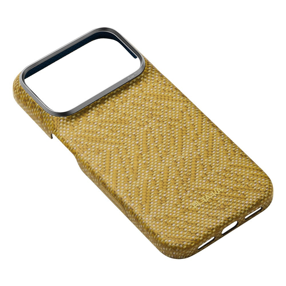 Apple iPhone 18 Pro Max Kılıf MagSafe Şarj Özellikli Aramid Karbon Fiber Pitaka Wind Over Wheat Serisi Kapak - Gold