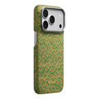 Apple iPhone 18 Pro Max Kılıf MagSafe Şarj Özellikli Aramid Karbon Fiber Pitaka Wind Over Wheat Serisi Kapak - Sarı-Yeşil