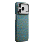 Apple iPhone 18 Pro Max Kılıf MagSafe Şarj Özellikli Aramid Karbon Fiber Pitaka Wind Over Wheat Serisi Kapak - Mavi