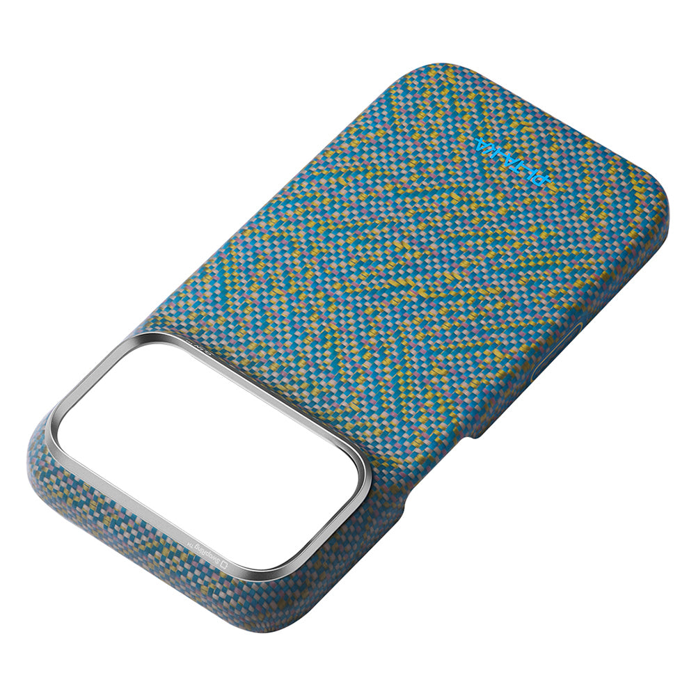 Apple iPhone 18 Pro Max Kılıf MagSafe Şarj Özellikli Aramid Karbon Fiber Pitaka Wind Over Wheat Serisi Kapak - Mavi