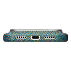 Apple iPhone 18 Pro Max Kılıf MagSafe Şarj Özellikli Aramid Karbon Fiber Pitaka Wind Over Wheat Serisi Kapak - Mavi