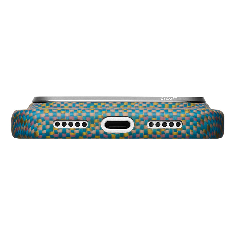 Apple iPhone 18 Pro Max Kılıf MagSafe Şarj Özellikli Aramid Karbon Fiber Pitaka Wind Over Wheat Serisi Kapak - Mavi