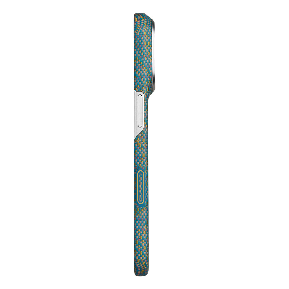 Apple iPhone 18 Pro Max Kılıf MagSafe Şarj Özellikli Aramid Karbon Fiber Pitaka Wind Over Wheat Serisi Kapak - Mavi