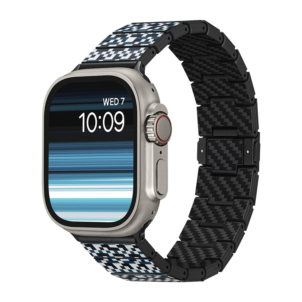 __vg|Mavi-Beyaz|0|7493554148268-01|Apple Watch Serisi Uyumlu Aramid Fiber ve Karbon Fiber Pitaka Dreamland ChromaCarbon Serisi Mosaic Universal Kordon