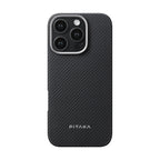 __vg|Siyah|0|749355416172-01|Apple iPhone 16 Pro Kılıf MagSafe Şarj Özellikli 600D Aramid Karbon Fiber Pitaka Ultra-Slim Classic Serisi Black-Grey Twill Kapak