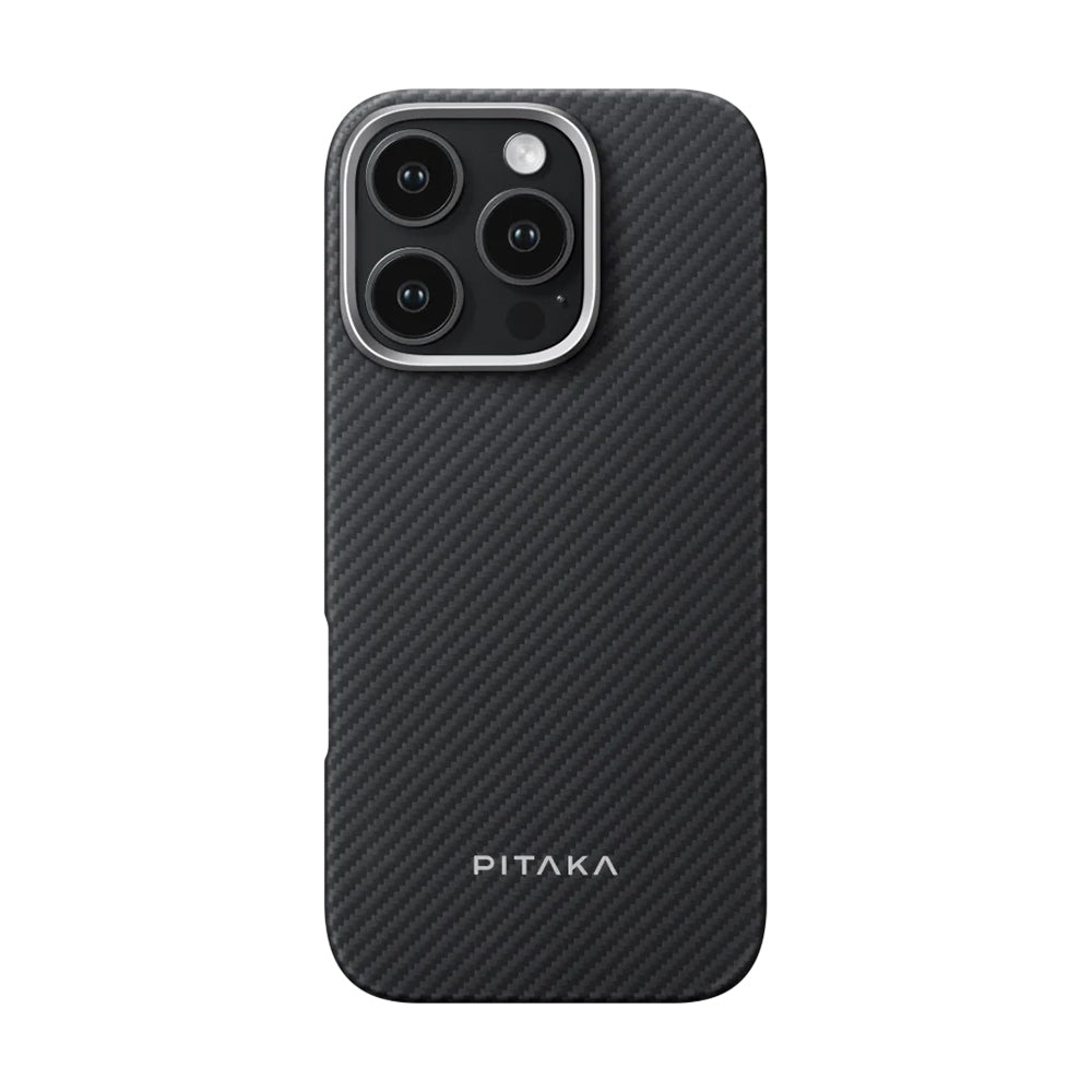 __vg|Siyah|0|749355416172-01|Apple iPhone 16 Pro Kılıf MagSafe Şarj Özellikli 600D Aramid Karbon Fiber Pitaka Ultra-Slim Classic Serisi Black-Grey Twill Kapak