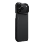 __vg|Siyah-Gri|0|749355418145-01|Apple iPhone 17 Pro Max Kılıf MagSafe Şarj Özellikli 1500D Aramid Karbon Fiber Pitaka Ultra-Slim Classic Serisi Black-Grey Twill Kapak