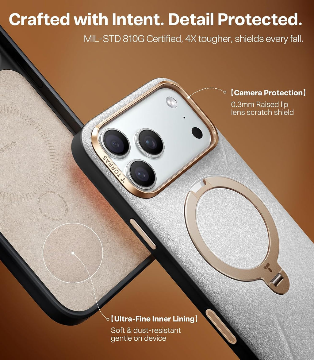 iPhone 17 için TORRAS Q3 VegSkin Organik Deri Standlı Kılıf
