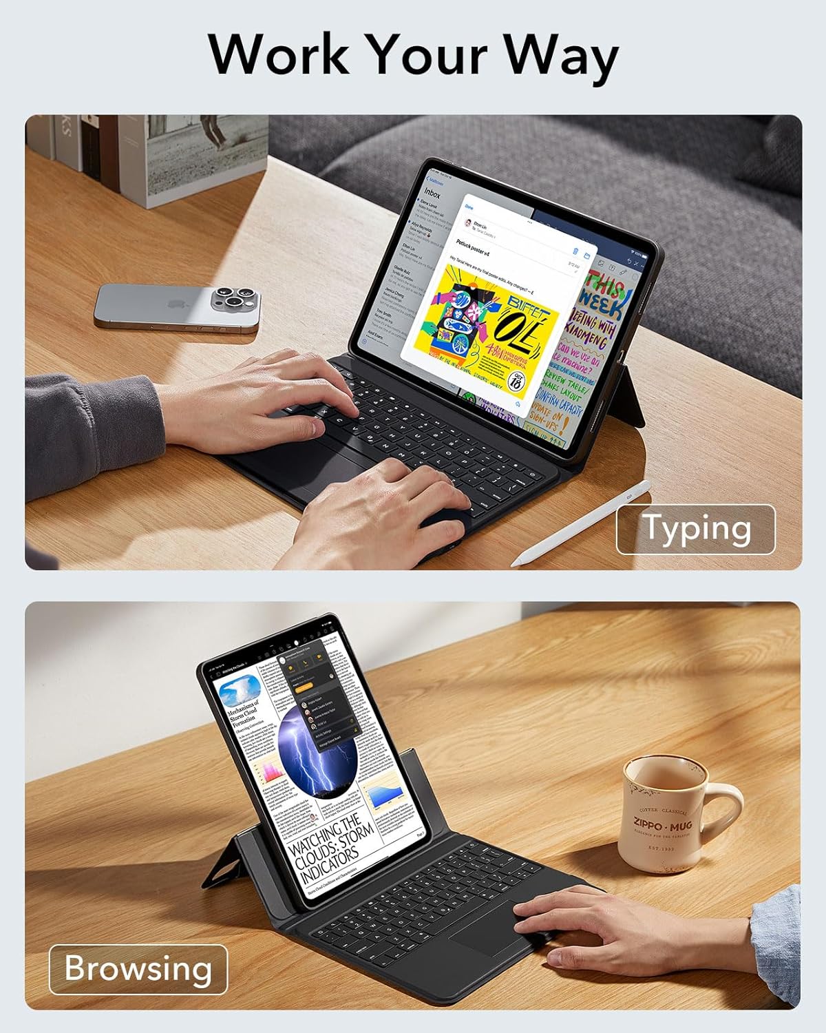 ESR Ascend iPad Pro 13 inç (M5/M4, 2025/2024), İzleme Dörtgenli Klavye Kılıfı, Arkadan Aydınlatmalı Tuşlu Manyetik Çıkarılabilir Klavye, Tamamen Ayarlanabilir Portre/Manzara Standı, Siyah