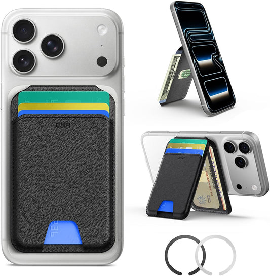 ESR HaloLock Vegan Deri Cüzdan Standı, MagSafe Cüzdan ve Ayarlanabilir Stand, iPhone 14/14 Plus/14 Pro/14 Pro Max ve 13/12 Serisi ile Uyumlu, 13/12 mini ile Uyumlu değil, 3 Kart Tutucu, Siyah