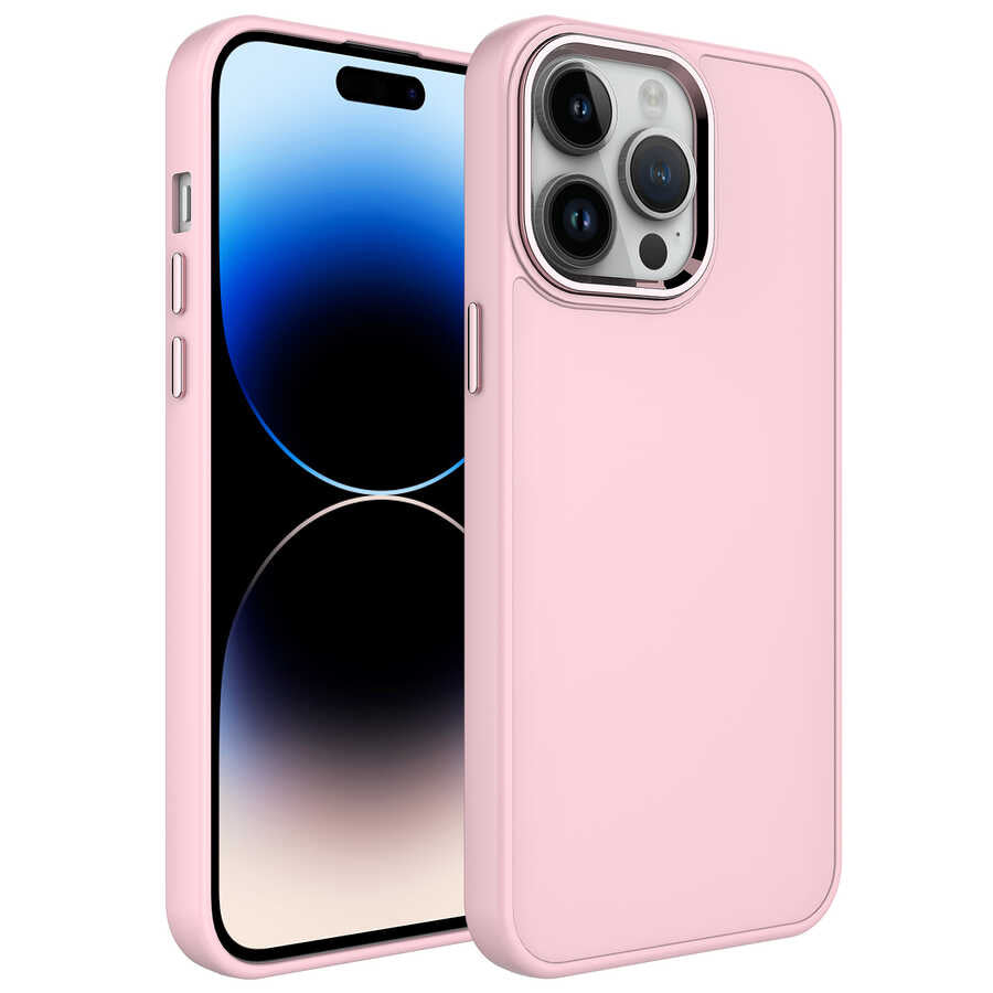 __vg|Pembe|0|8680436632000-01|Apple iPhone 14 Pro Max Kılıf Metal Çerçeve ve Buton Tasarımlı Silikon Gordonix Luna Kapak