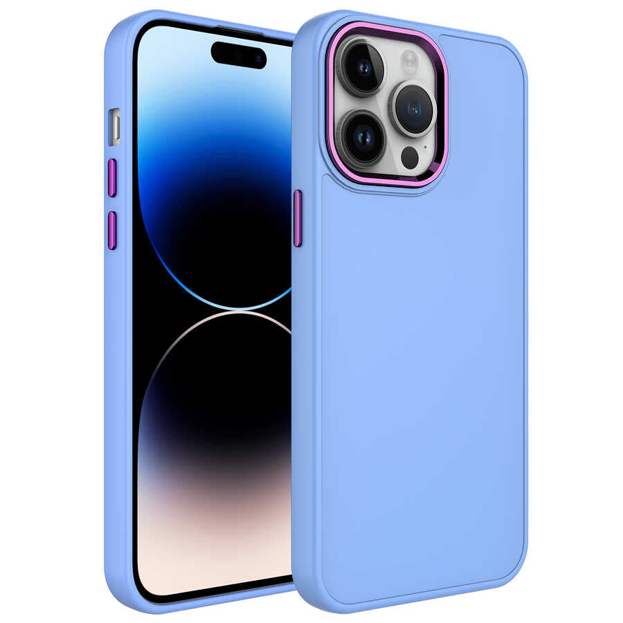 __vg|Lila|0|8680436632017-01|Apple iPhone 14 Pro Max Kılıf Metal Çerçeve ve Buton Tasarımlı Silikon Gordonix Luna Kapak