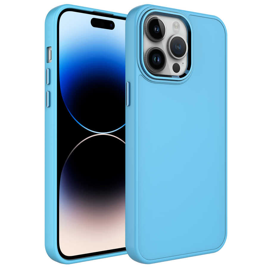__vg|Sierra Mavi|0|8680436632031-01|Apple iPhone 14 Pro Max Kılıf Metal Çerçeve ve Buton Tasarımlı Silikon Gordonix Luna Kapak