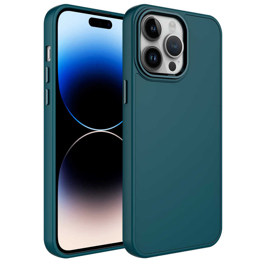 __vg|Koyu Yeşil|0|8680436632048-01|Apple iPhone 14 Pro Max Kılıf Metal Çerçeve ve Buton Tasarımlı Silikon Gordonix Luna Kapak